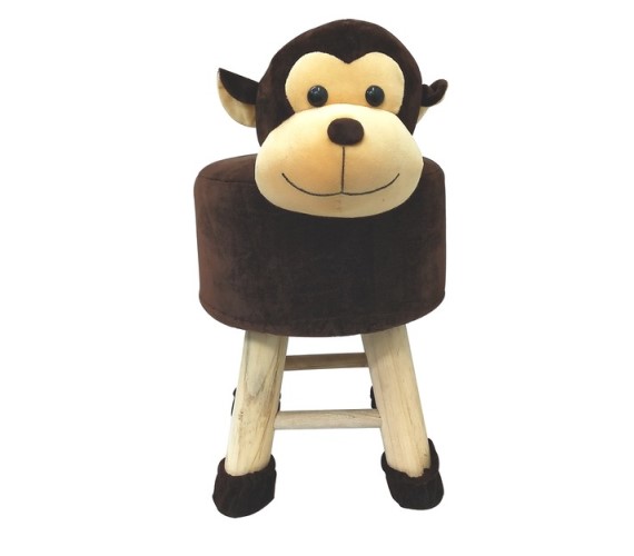 Wooden Animal Stool for Kids (Monkey) | with Removable Soft Fabric Cover Chair(Brown)