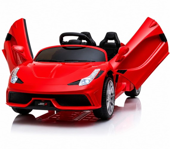 Kids Ferrari 12V Electric Ride On Car For Kids With Remote Control, Music 1-5 Yrs Car Battery Operated Ride On (Red-Black)
