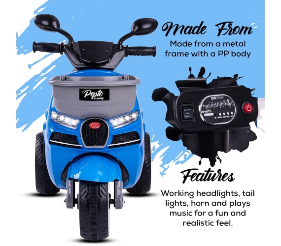 3 Wheel Rechargeable Battery Operated Ride On Bike for Kids, 1 to 4 Years (Blue)