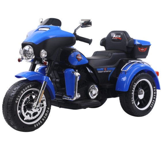 Harley Davidson 12V Battery Ride On Bike, Electric For Kids, Hand Accelerator with Music System (ABM5288)-Blue