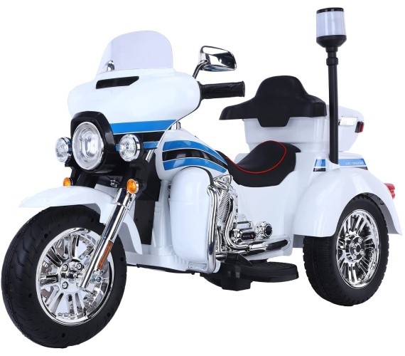 Harley Police Electric Ride on Bike for kids 12V Battery Bike with Hand Accelerator, Music Light(2-6Yrs)White