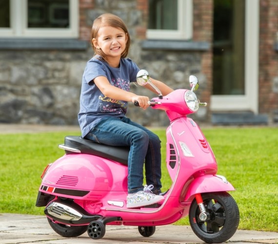 Vespa Kids Ride On Scooter with Remote Control, Electric Scooter for Kids (3 to 7 Years) Double Batteries, Double Motors-Pink