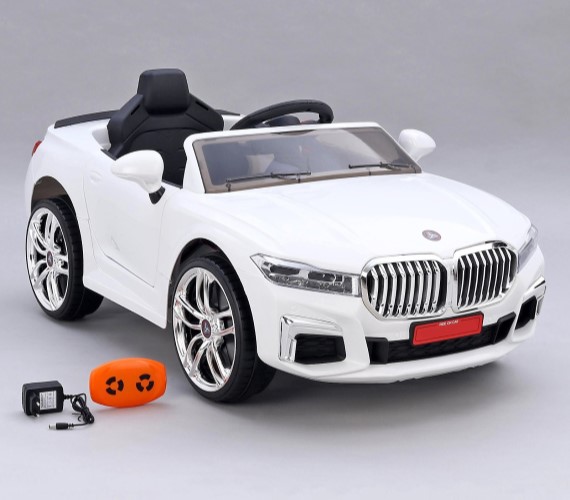 12V Battery Operated Ride On Car For Kids With Remote Control Lights And Music 1 to 5 yrs, Model MKS-003(Made in India)-White