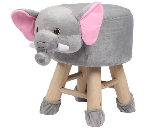 PP INFINITY Wooden Animal Stool for Kids (Elephant) | with Removable Soft Fabric Cover Chair(Grey)