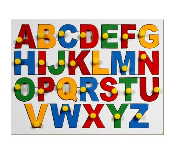 Wooden English Alphabet Shape Match Puzzle With Knobs, Educational Puzzle for Kids - (Capital Letter)