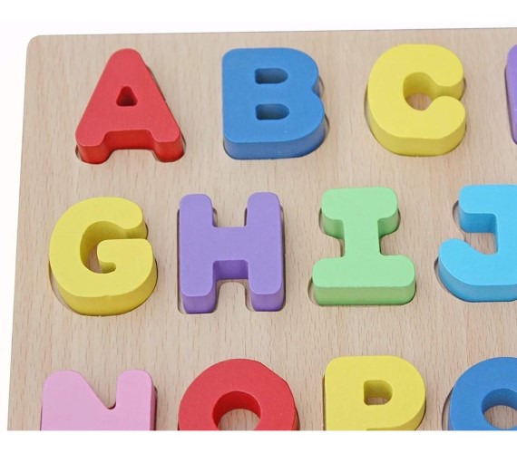 Wooden Capital Alphabets Letters Learning Educational Puzzle Toy for Kids (Multicolor)