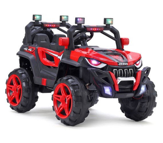 JK 909 Heavy Duty Electric Jeep, 12V Battery Ride on Jeep For Kids With Remote Control, Additional Upper Bar Headlight(Red)