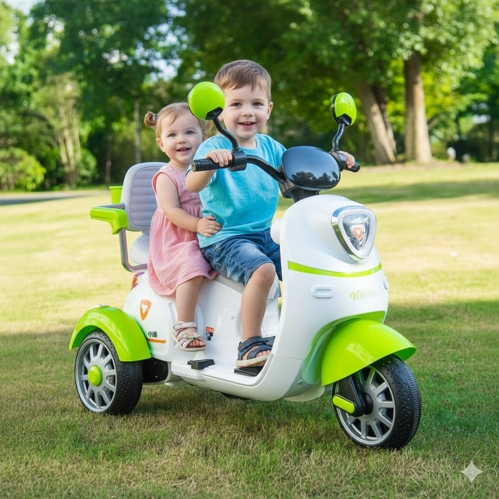 Kids Double Seater Scooter Vespa 12V Electric Ride On Scooter For Kids with Music 2-7 Yrs Bike Battery Operated Ride On 
