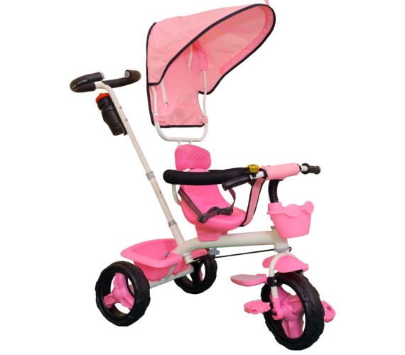 Baby Tricycle For Kids 1-3 Years With Rubber Wheels, Kids Tricycle Parental Control Handle(Pink)