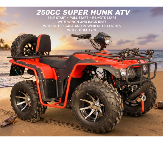 250cc Super Hunk 4 Stroke Petrol Engine Bike, Quad Petrol Bike 250cc with Self Start and Front/Rear Disk Brakes