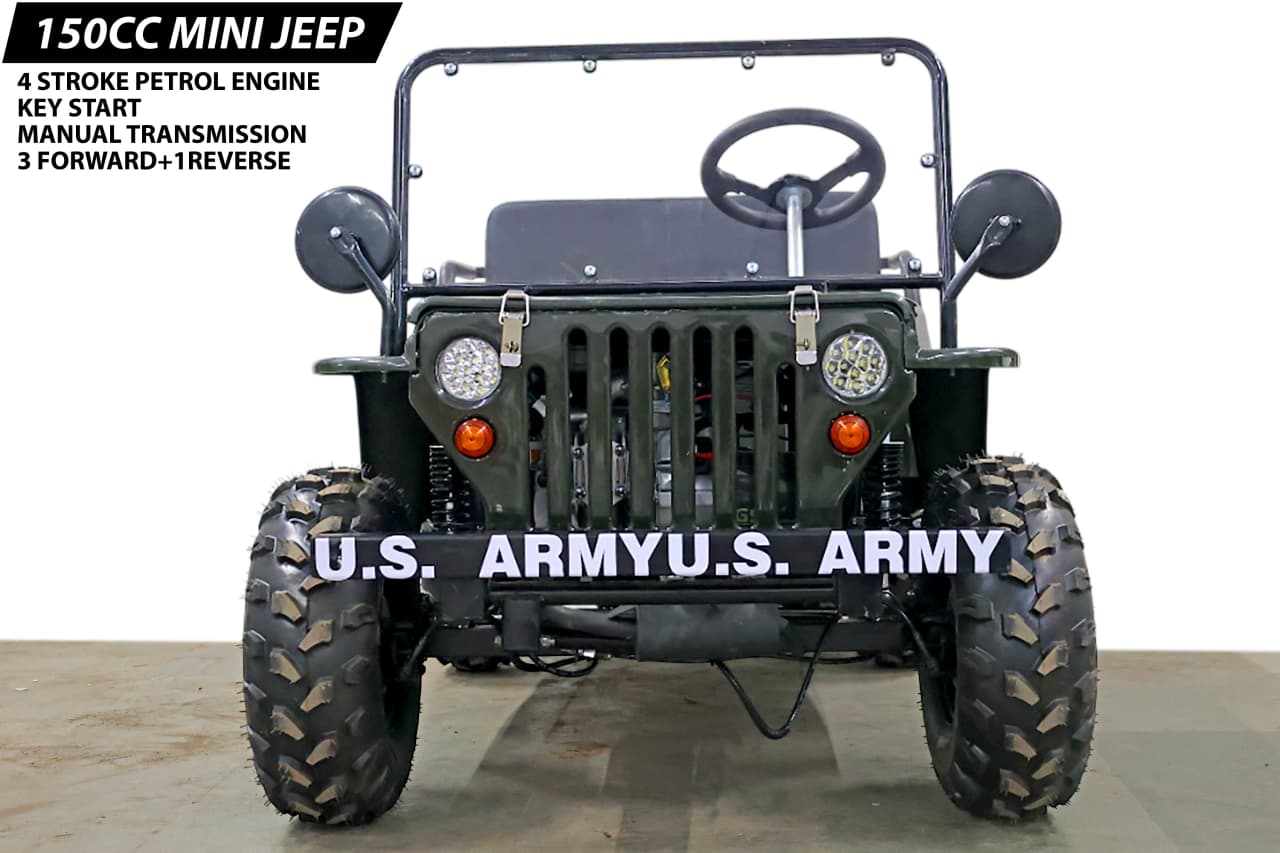 Kids 150cc Petrol Engine Jeep For Kids | 4 Stroke Petrol Engine Jeep with Electric Start| Max Speed 65km/hr(Green) 