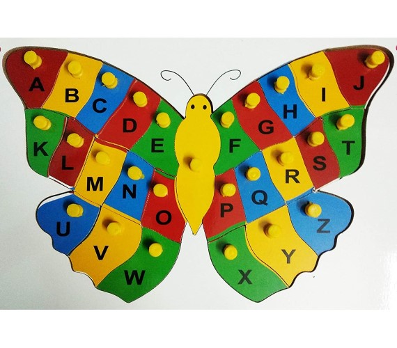 Butterfly Shaped Wooden Alphabet Learning Tray  (1 To 26) Words 