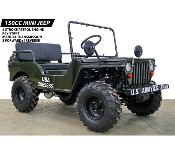 Kids 150cc Petrol Engine Jeep For Kids | 4 Stroke Petrol Engine Jeep with Electric Start| Max Speed 65km/hr(Green) 