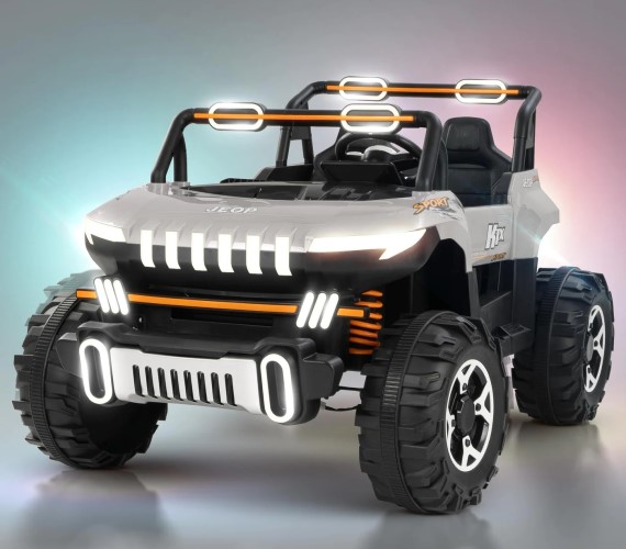 4X4 Heavy Duty 12V Battery Operated Ride On jeep for Kids with Remote Control, Music and Light 2- 9 Years(Grey)