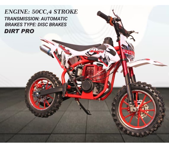 Dirt Bike for Kids 50CC 4-Stroke Petrol Engine Bike for Kids with Pull Start for Kids Age 7 To 14 Years-Multicolor