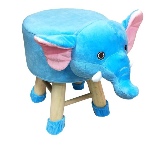 Wooden Animal Stool for Kids (Elephant) | with Removable Soft Fabric Cover Chair(Blue)