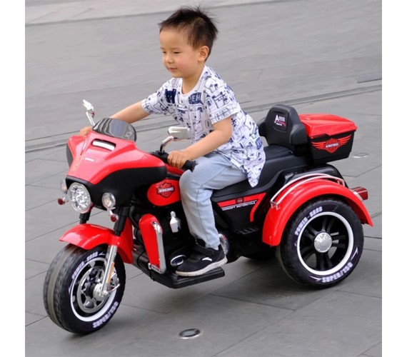 12V Battery Ride On Bike, Electric For Kids, Hand Accelerator with Music System (ABM5288)-Red 