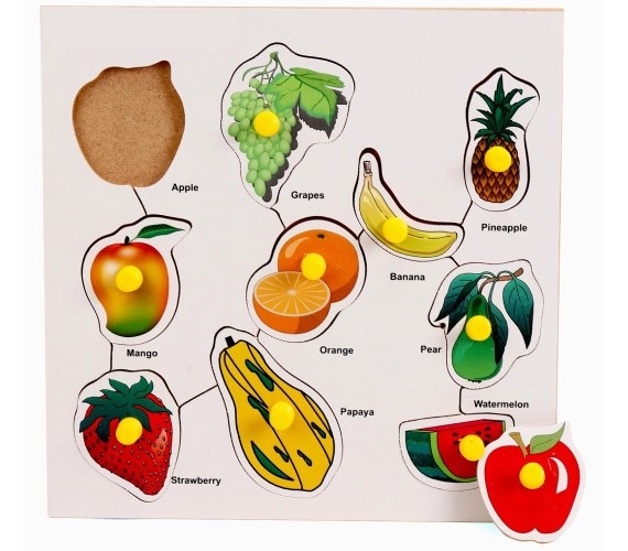 Wooden Fruits Shape Match Puzzle With Knobs, Educational Puzzle for Kids (Multicolor) 