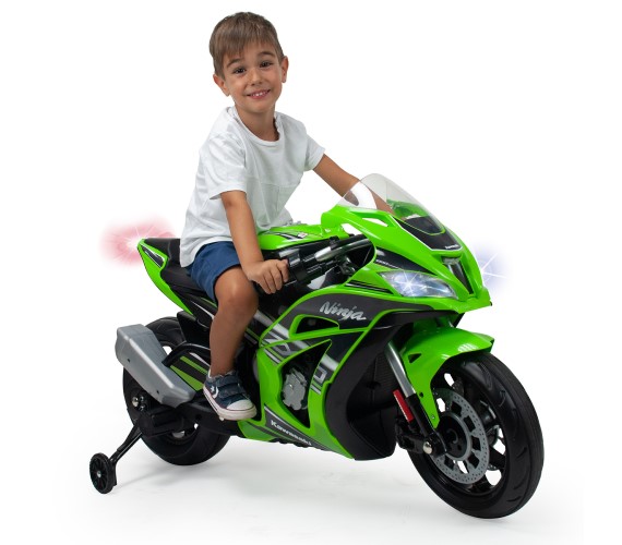 Ninja- ZX10 Sports Battery Operated Ride on Bike For Kids Hand Accelerator-Green