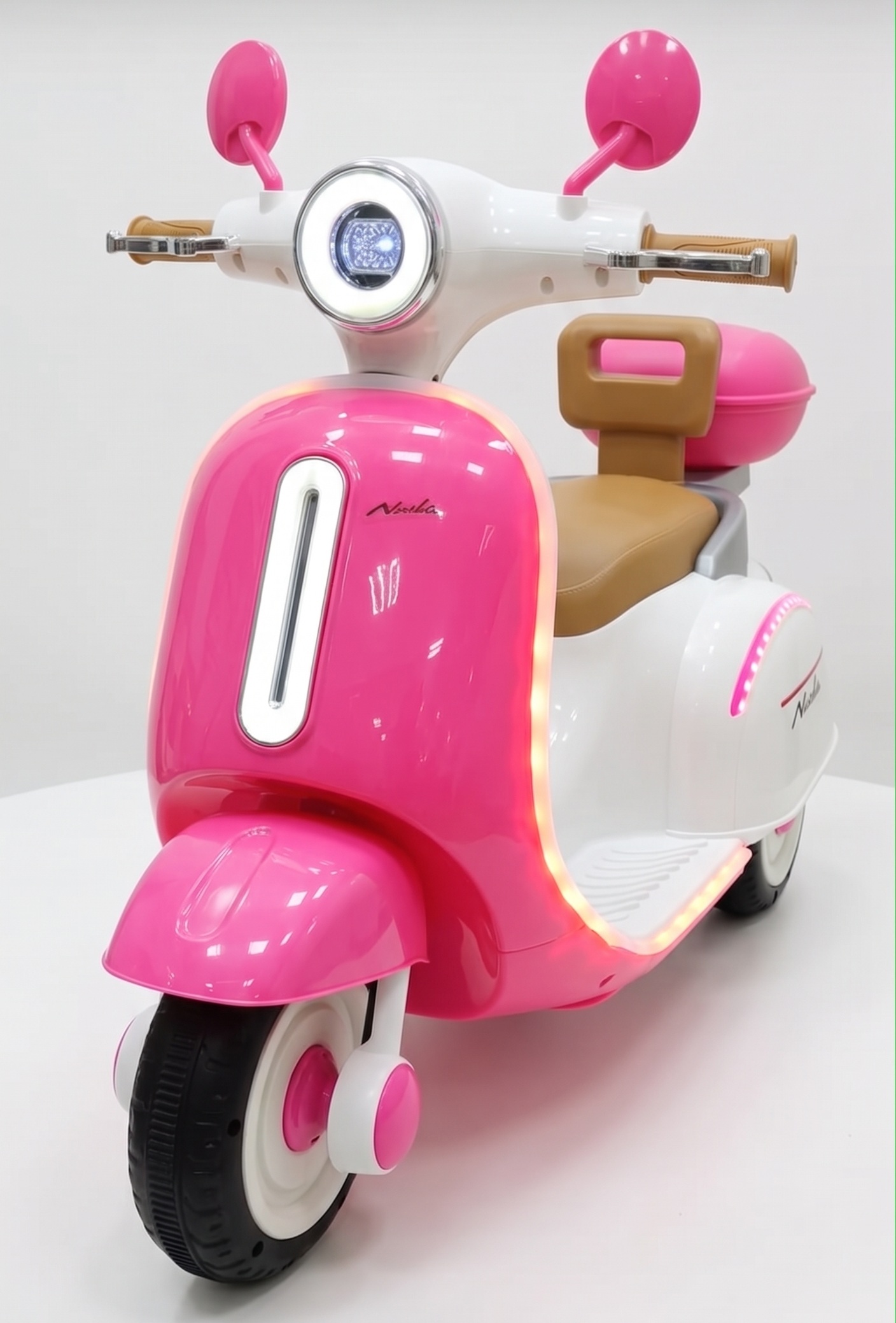 Kids Vintage 3 Wheel Rechargeable Battery Operated Ride On Scooter for Kids, Vespa-style design with bright LED strip lights 1 to 3 Yrs (Multicolor)