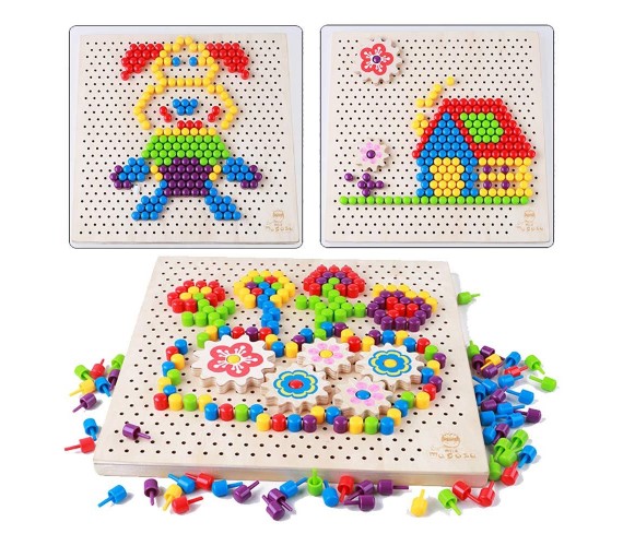 Wooden Pixel Button Art Toy Set for Kids (Multicolor)