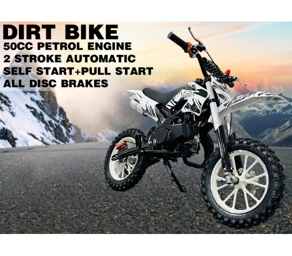 Dirt Bike for Kids 50CC 2-Stroke Petrol Engine Bike for Kids with Self Start for Kids Age 7 To 14 Years-Multicolor