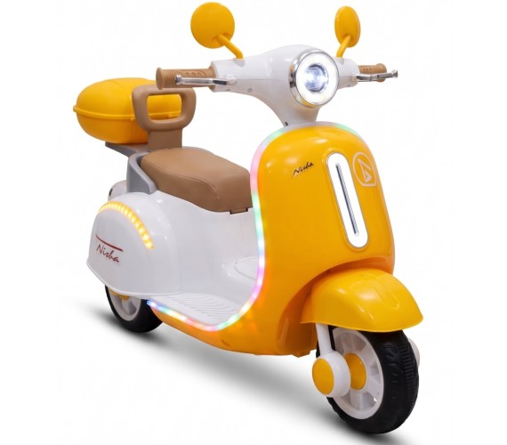 Kids Vintage 3 Wheel Rechargeable Battery Operated Ride On Scooter for Kids, Vespa-style design with bright LED strip lights 1 to 3 Yrs (Multicolor)
