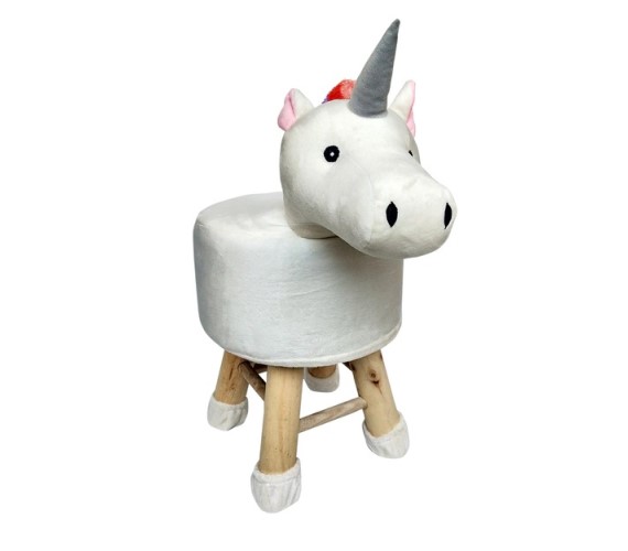 Wooden Animal Stool for Kids (Unicorn Horse) | with Removable Soft Fabric Cover Chair(White)